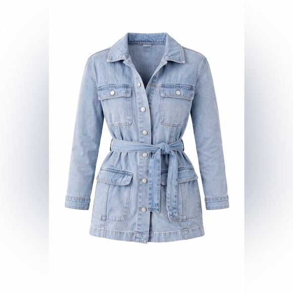 Zara Jackets & Blazers - Zara Light Blue Belted Denim Jacket Size:S